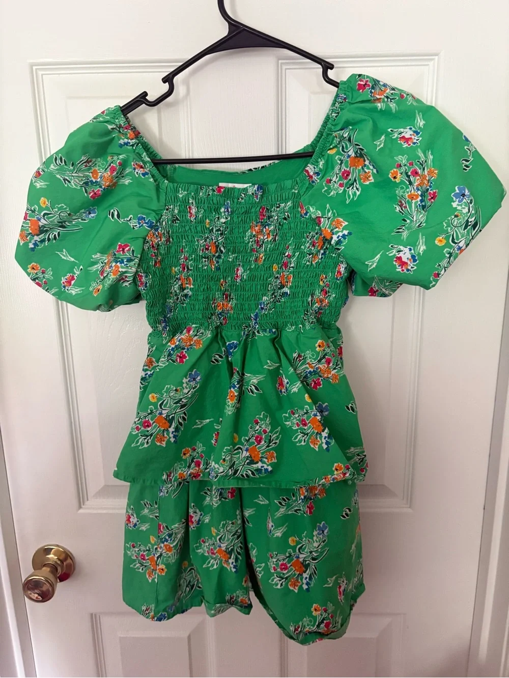 Cat & Jack Green Floral Smocked Waist Dress